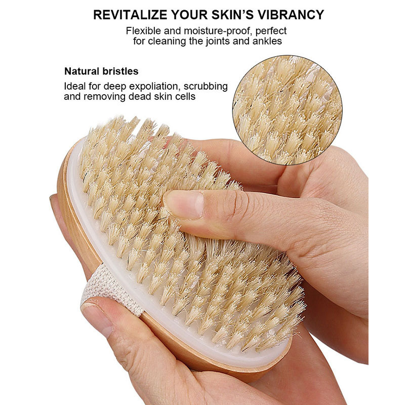 Wooden Round Small Dry Brushing Bath Body Brush Soft Stiff Natural Boar Bristle Deep Cleaning Massage Back Exfoliation Scrubber