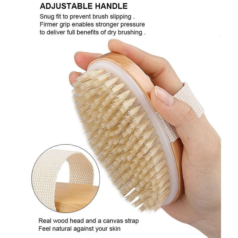 Wooden Round Small Dry Brushing Bath Body Brush Soft Stiff Natural Boar Bristle Deep Cleaning Massage Back Exfoliation Scrubber