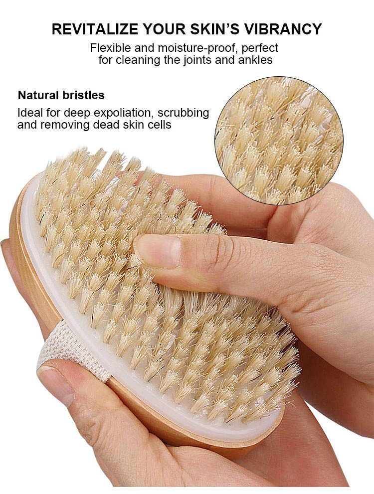 Wooden Round Small Dry Brushing Bath Body Brush Soft Stiff Natural Boar Bristle Deep Cleaning Massage Back Exfoliation Scrubber