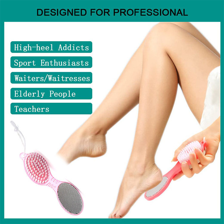 Exfoliating Dead Skin Remover Plastic Feet Brush with Natural Boar Bristle and Pumice Stone Foot