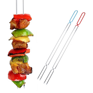 Hot Selling Grill Meat BBQ Tools Barbecue Accessories Stainless Steel Sticks Flat BBQ Kebab Skewers