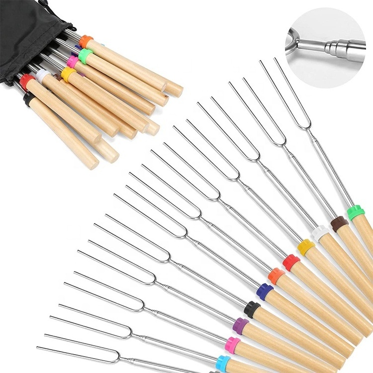 New Trendy Telescopic Bbq Fork Extendable Smores Sticks Marshmallow Roasting Sticks With Stainless Steel