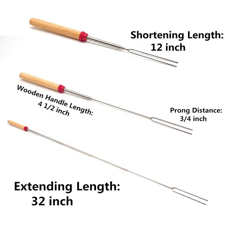 New Trendy Telescopic Bbq Fork Extendable Smores Sticks Marshmallow Roasting Sticks With Stainless Steel