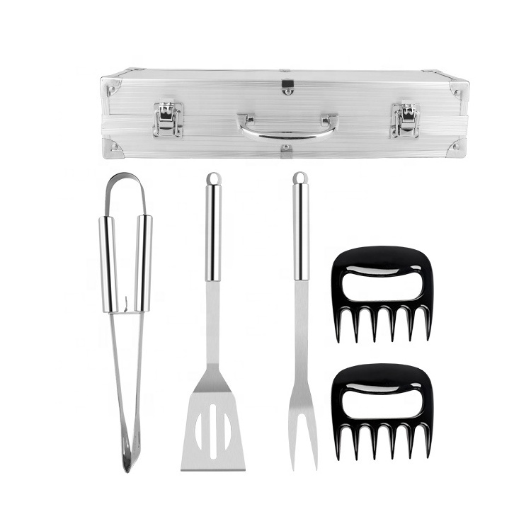 Bbq Rotisserie Kit Accessories 5Pcs Tools Portable Stainless Steel Barbecue Snap On Grill Tool Set with chicken shredder