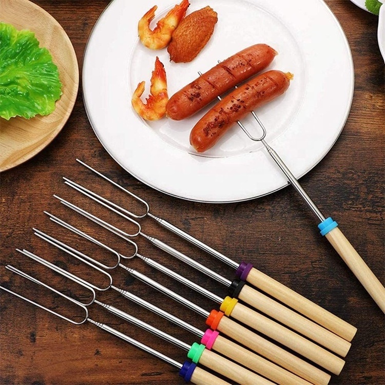 Bbq Accessories Forks Stainless Steel Telescopic Smore Campfire Grill Skewers Marshmallow Roasting Fork With Rotating Handle