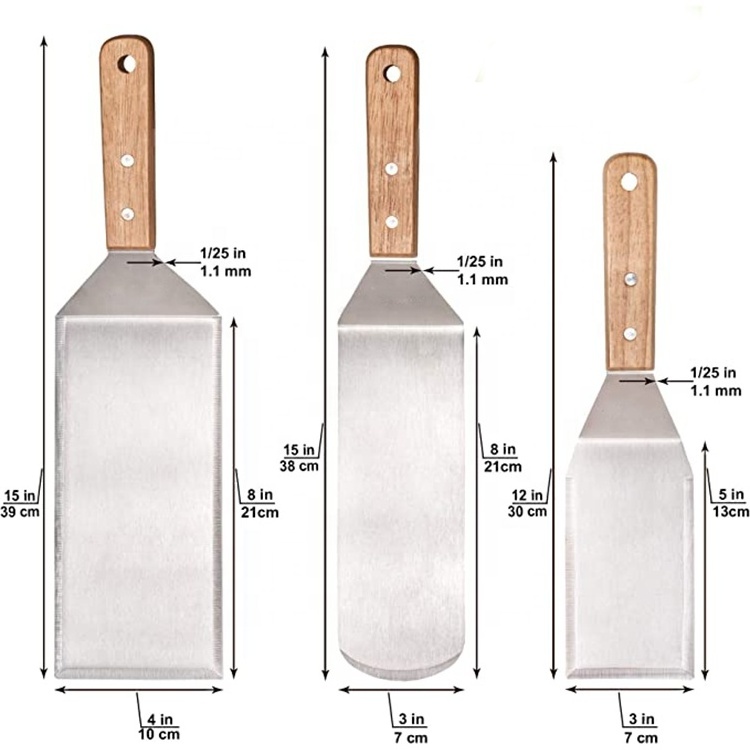 Professional Spatula Set Stainless Steel Pancake Hamburger Turner Griddle Flipper Scraper 4X8 Inch For Bbq Grill Flat Top