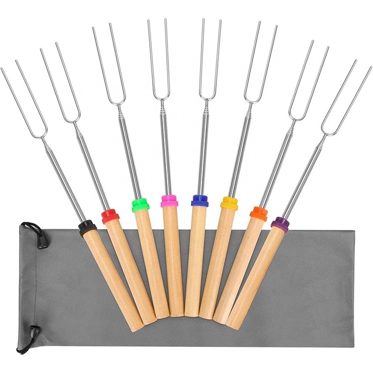 Bbq Accessories Forks Stainless Steel Telescopic Smore Campfire Grill Skewers Marshmallow Roasting Fork With Rotating Handle