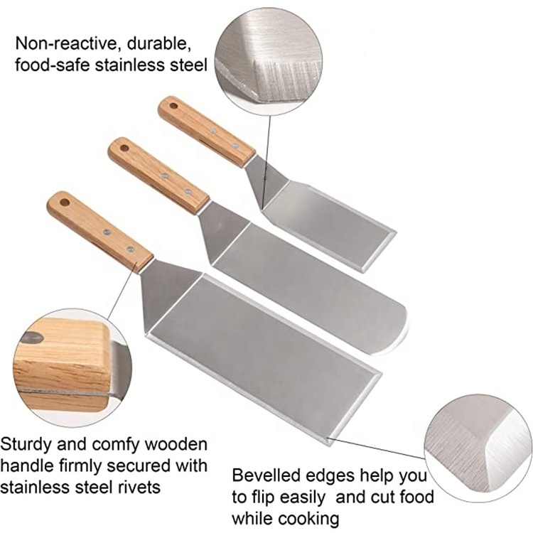 Professional Spatula Set Stainless Steel Pancake Hamburger Turner Griddle Flipper Scraper 4X8 Inch For Bbq Grill Flat Top