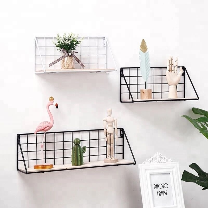 OEM 550-90  newest wall mounted grid hanging decor wire storage shelf for living room bedroom