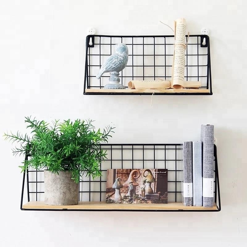 OEM 550-90  newest wall mounted grid hanging decor wire storage shelf for living room bedroom