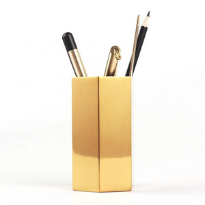 OEM 551-6 Luxury Hexagon Stainless Steel Gold Pen Holder for Desk Organizers Multi Purpose Use Pencil Pot