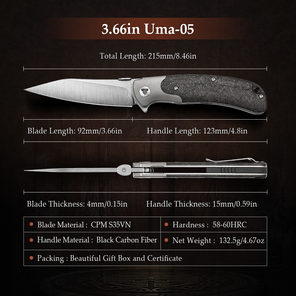 CPM S35VN Powder Steel Blade Titanium Bolster Thumb Studs Carbon Fiber Outdoor Camping EDC Tactical Folding Pocket Knife