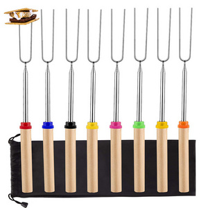 Telescopic Barbecue Fork Marshmallow Roasting Sticks Smore Hot Dog Fork Campfire Skewers For Camping Essentials