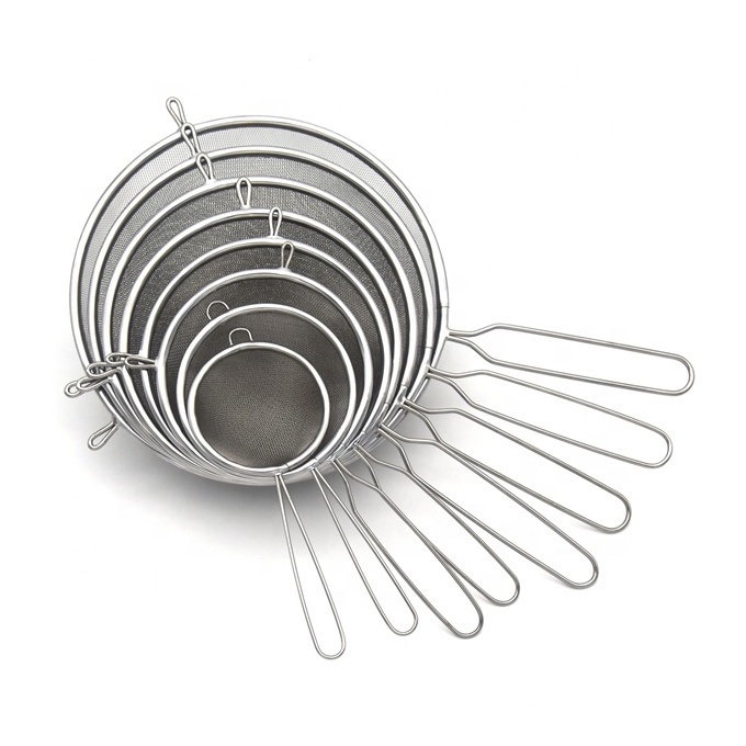 Stainless Steel Kitchen Gadget 8 Pcs Set Wire Mesh Strainer Powder Flour Sifter Skimmer For Cooking Frying