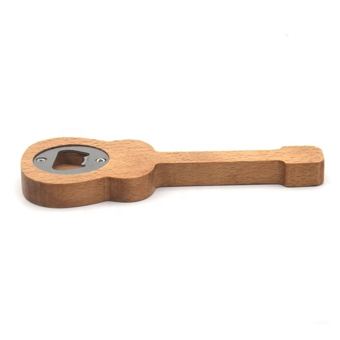 Solid Wood Handle Stainless Steel Personalized guitar shape Wooden Wine Bottle Opener