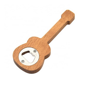 Solid Wood Handle Stainless Steel Personalized guitar shape Wooden Wine Bottle Opener