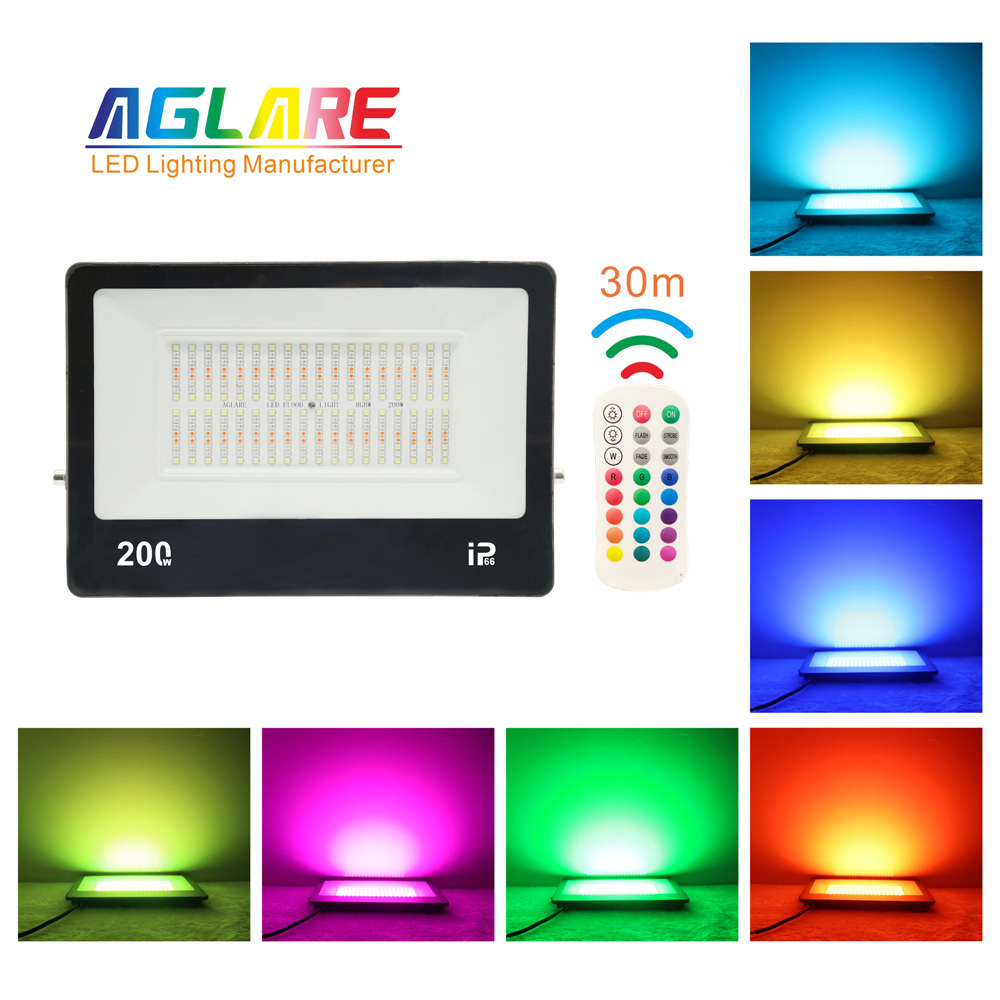 Fast Delivery Dropshipping Outdoor Lighting Portable RGB Remote Control 50W 100W 200W Garden Spotlights Flood Lighting