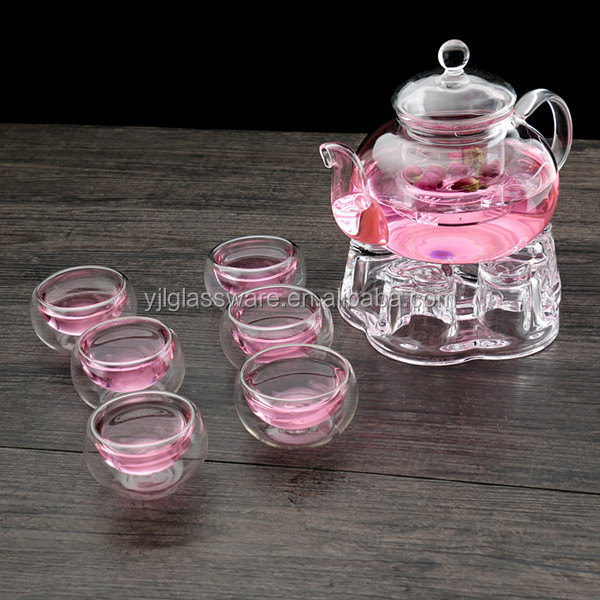 Hot selling 100% mouth blown borosilicate glass tea pot with infuser tea pot set glass