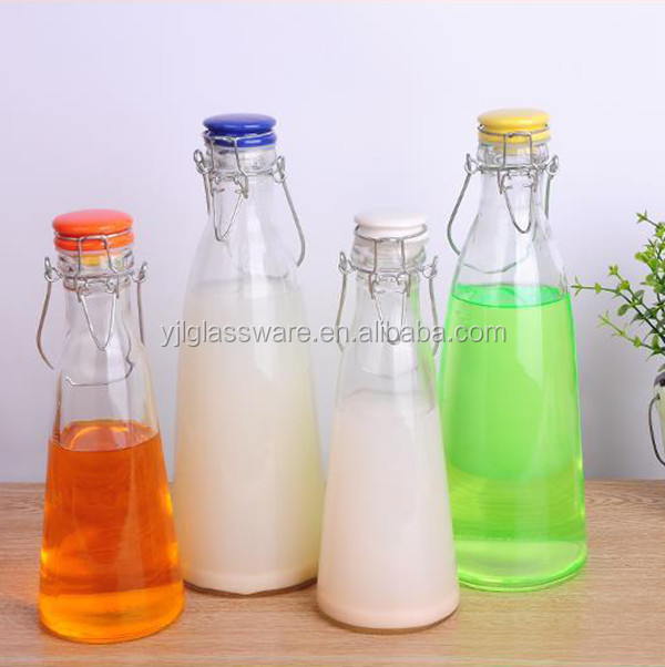 wholesale factory price 500ml and 1000ml ceramic lid glass milk bottles milk glass bottles with lids accepting custom logo