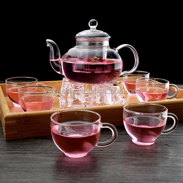 Hot selling 100% mouth blown borosilicate glass tea pot with infuser tea pot set glass