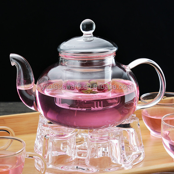 Hot selling 100% mouth blown borosilicate glass tea pot with infuser tea pot set glass