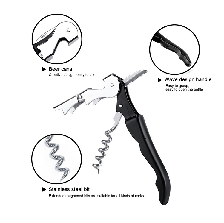 Wholesale multi-functional 2-in-1 stainless steel seahorse knife can opener for wine and beer corkscrew