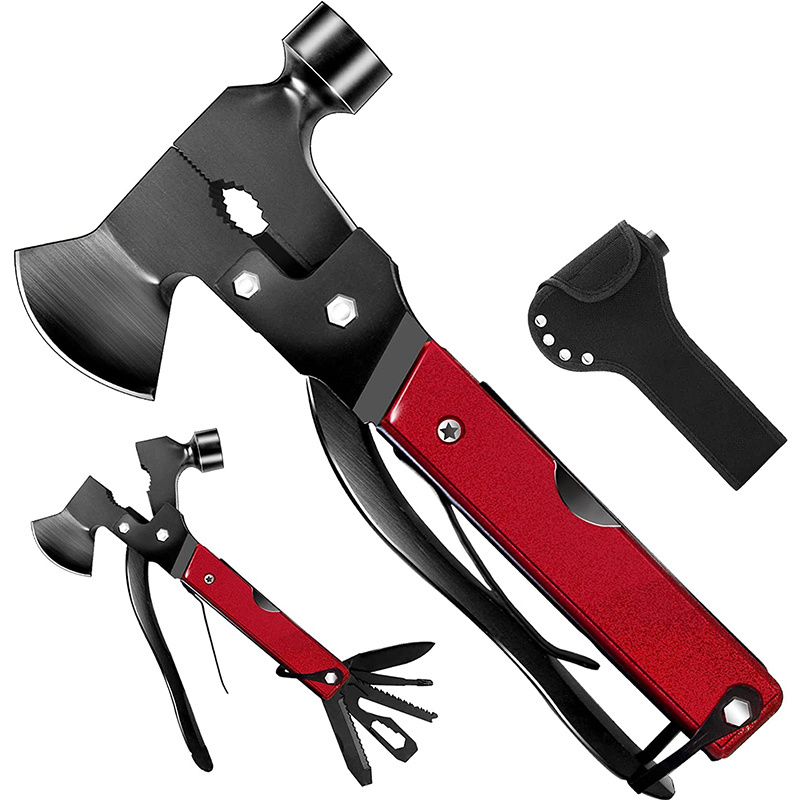 Multi Function Hammer Tool Outdoor Survival Gear Axe With Durable Pouch Camping Accessories With Axe Hammer Knife Saw Plier