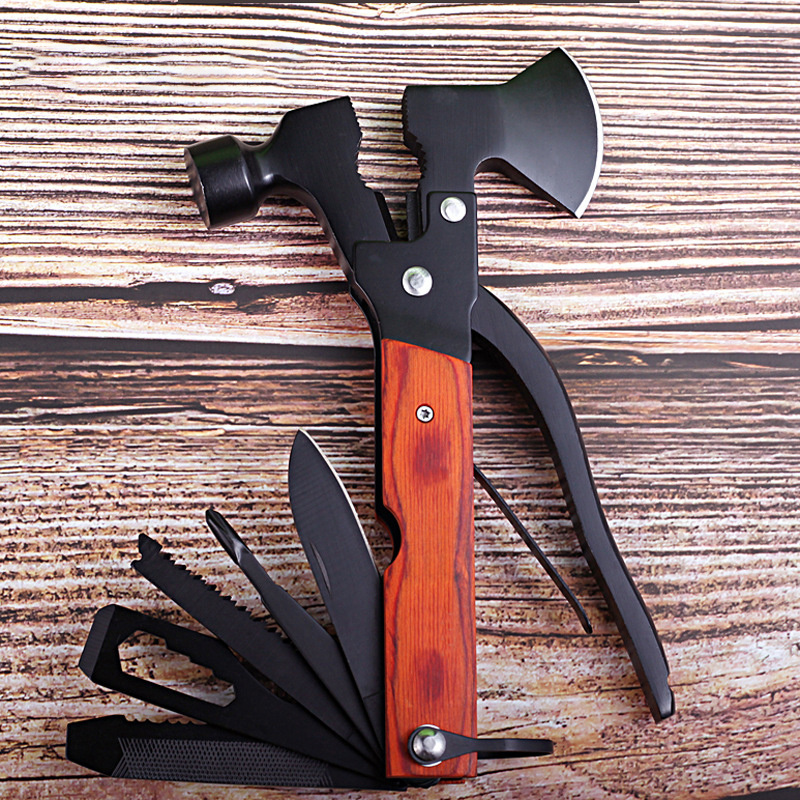 Multi Function Hammer Tool Outdoor Survival Gear Axe With Durable Pouch Camping Accessories With Axe Hammer Knife Saw Plier