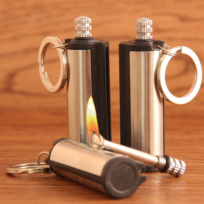 Cylindrical Match Keychain Instant Emergency Fire Starter Flint Lighter Metal Outdoor Safety Survival Tools