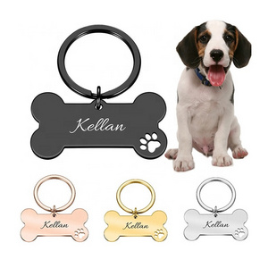 Custom Logo Stainless Steel Metals Silencer Sublimation Engraving Collar Dog Tags Name Id Pet Blank Bone Dog Tag