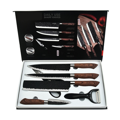 Hot Selling 6pcs Kitchen Knife Set With Peeler Scissors High Carbon Stainless Steel Design Kitchen Knives Accessories