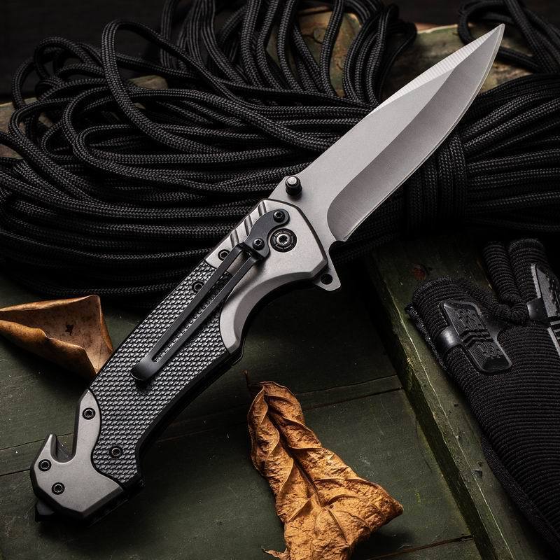 Factory Hot Sell OEM Black Coating Plastic Handle Pocket Knife Tactical Survival Outdoor Folding Custom Knife  with belt clip