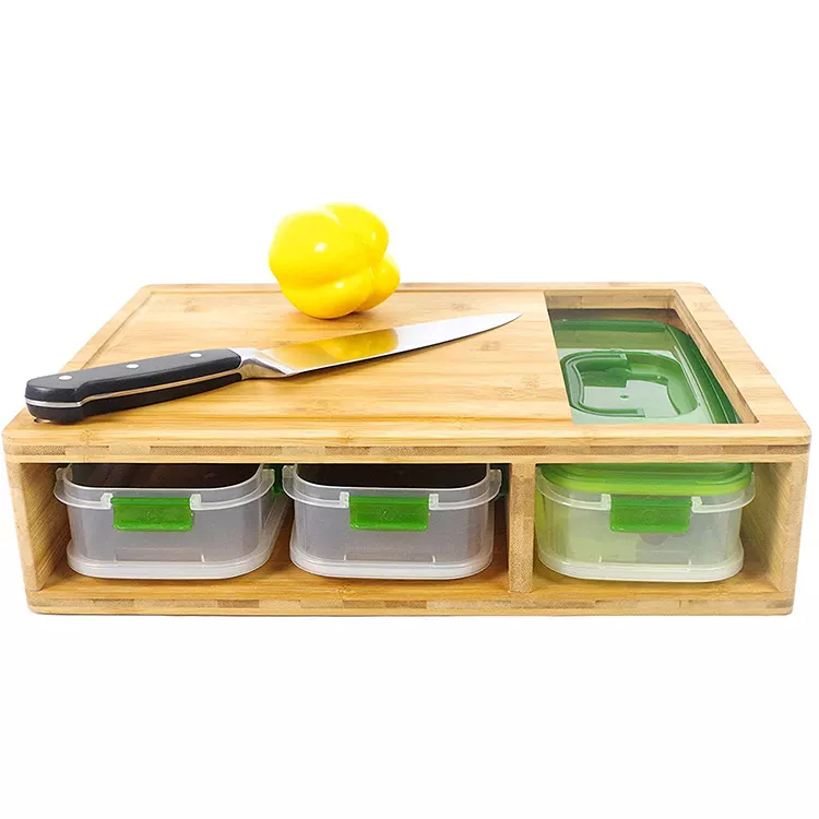 Multifunctional Large Bamboo Cutting Board with 3 Drawers Rectangle Chopping Blocks for Food Durable Kitchenware Storage Tray