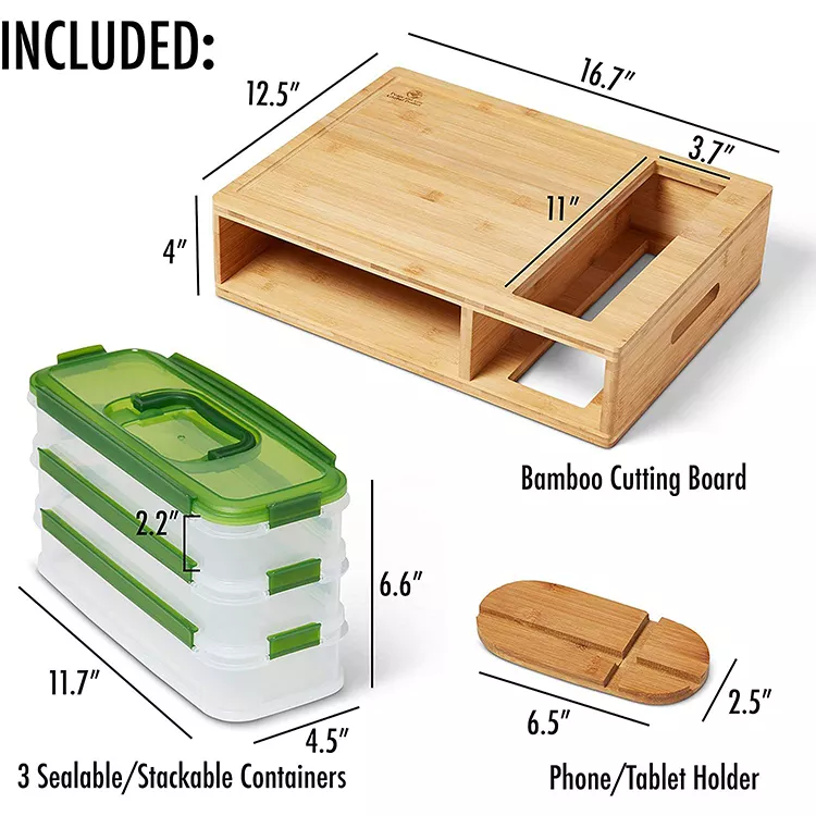 Multifunctional Large Bamboo Cutting Board with 3 Drawers Rectangle Chopping Blocks for Food Durable Kitchenware Storage Tray