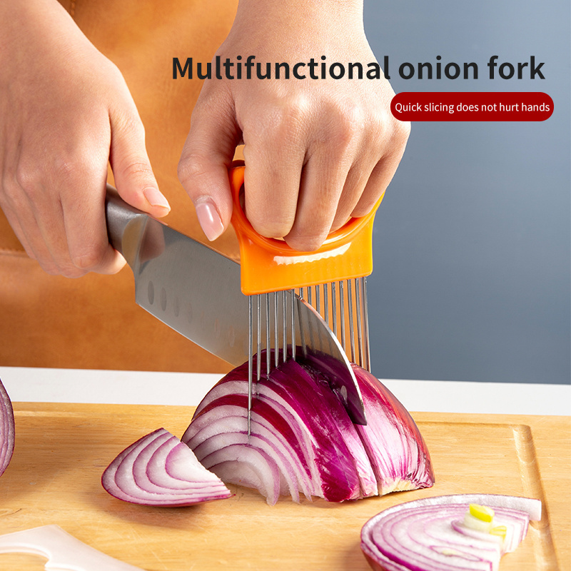 Stainless Steel Onion Holder Slicer Eco-Friendly Tomato and Vegetable Cutter for Home and Kitchen Use