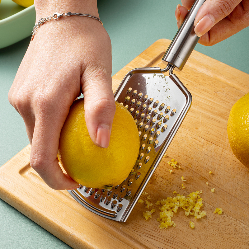 Food Grade Stainless Steel Cheese Grater Chocolate Grater Flat Grater with Anti-slip Soft Grip Handle