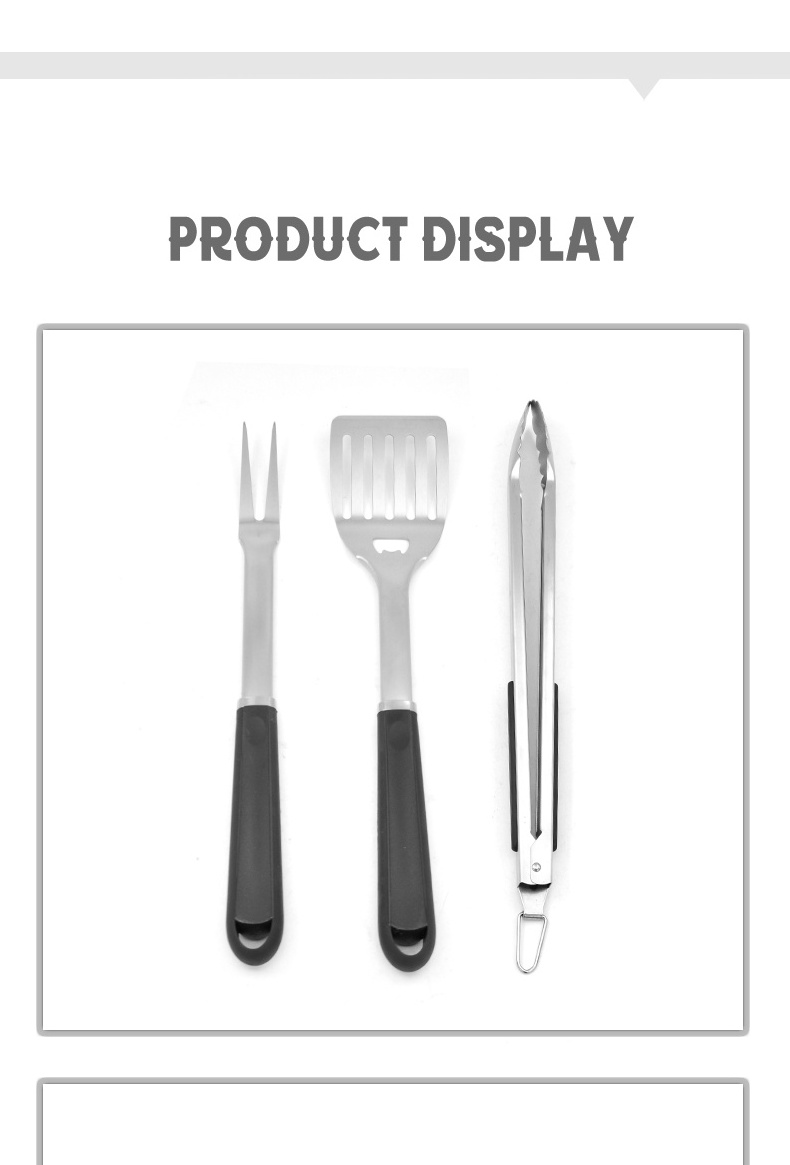 MEIJI Garden Supplies Easy To Clean Personalised 3Pcs Bbq Tool Set Spatula Tongs And Fork Bbq Tool Kit Set