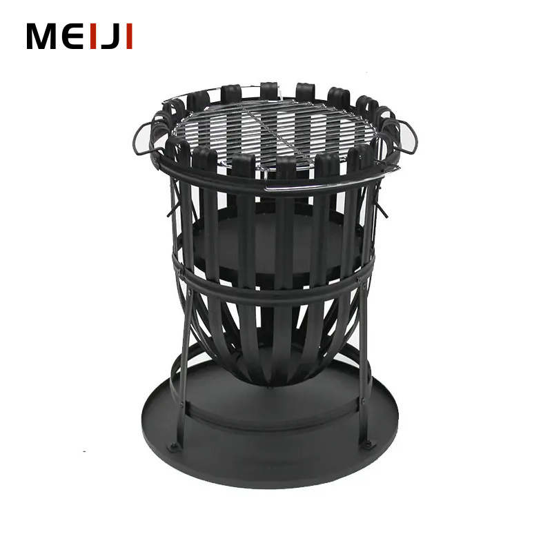 MEIJI Top Seller Outdoor Camping Barbecue Grill Grates Black Painting Charcoal BBQ Basket Shape Cooking Stoves