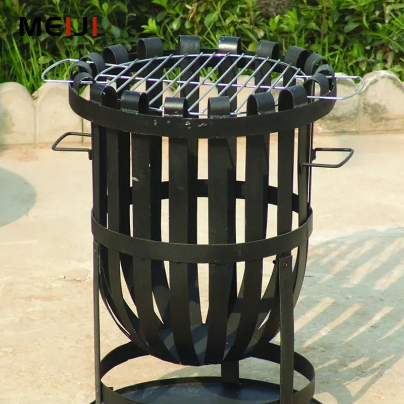 MEIJI Top Seller Outdoor Camping Barbecue Grill Grates Black Painting Charcoal BBQ Basket Shape Cooking Stoves