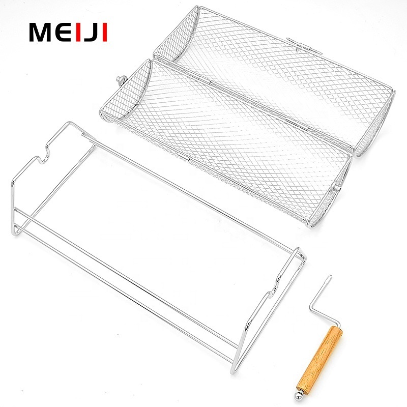 Best selling outdoor barbecue cage cook grill Durable BBQ net Rolling Barbecue Basket For Portable Outdoor Camping