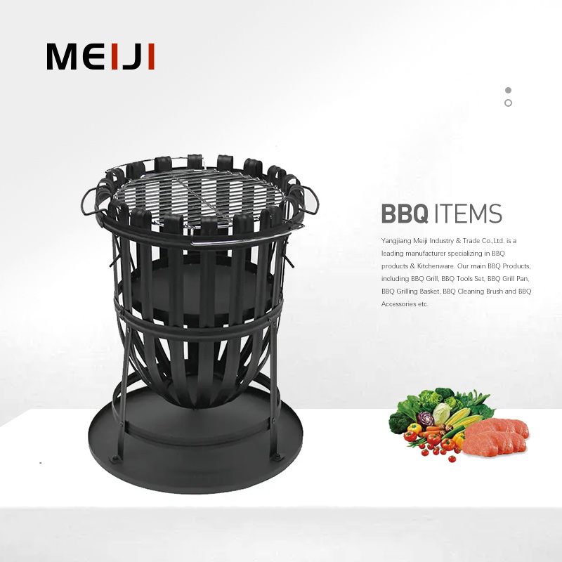 MEIJI Top Seller Outdoor Camping Barbecue Grill Grates Black Painting Charcoal BBQ Basket Shape Cooking Stoves