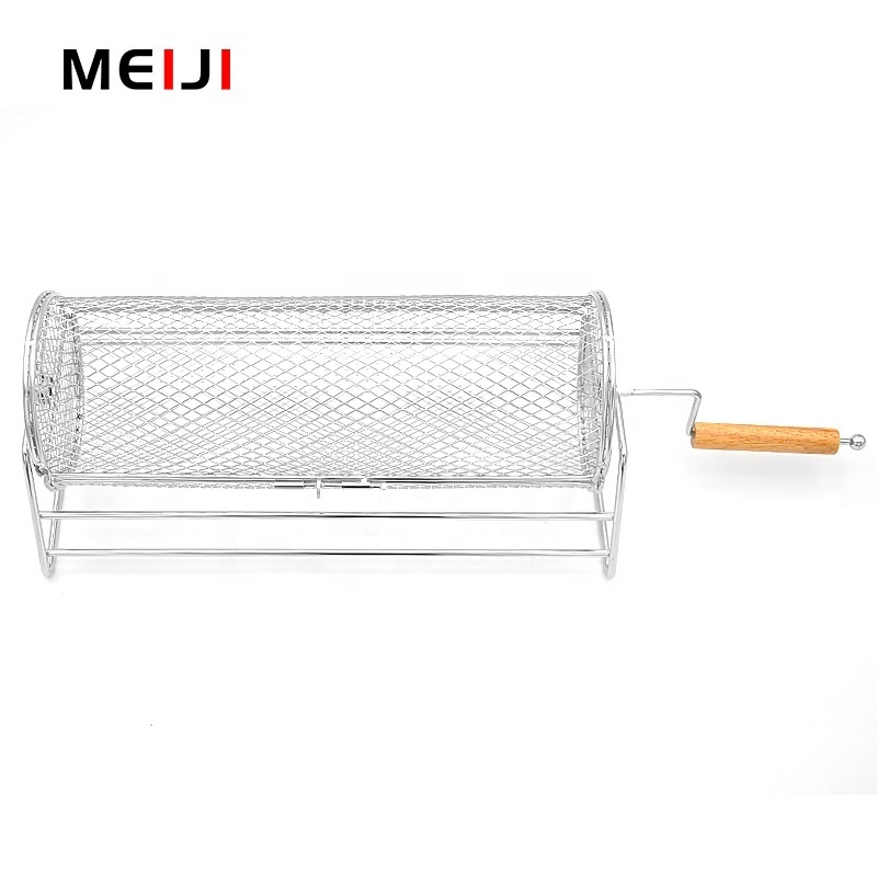 Best selling outdoor barbecue cage cook grill Durable BBQ net Rolling Barbecue Basket For Portable Outdoor Camping