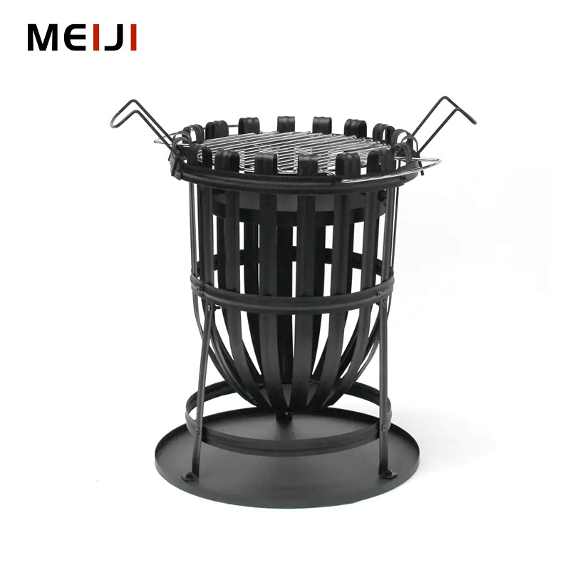 MEIJI Top Seller Outdoor Camping Barbecue Grill Grates Black Painting Charcoal BBQ Basket Shape Cooking Stoves