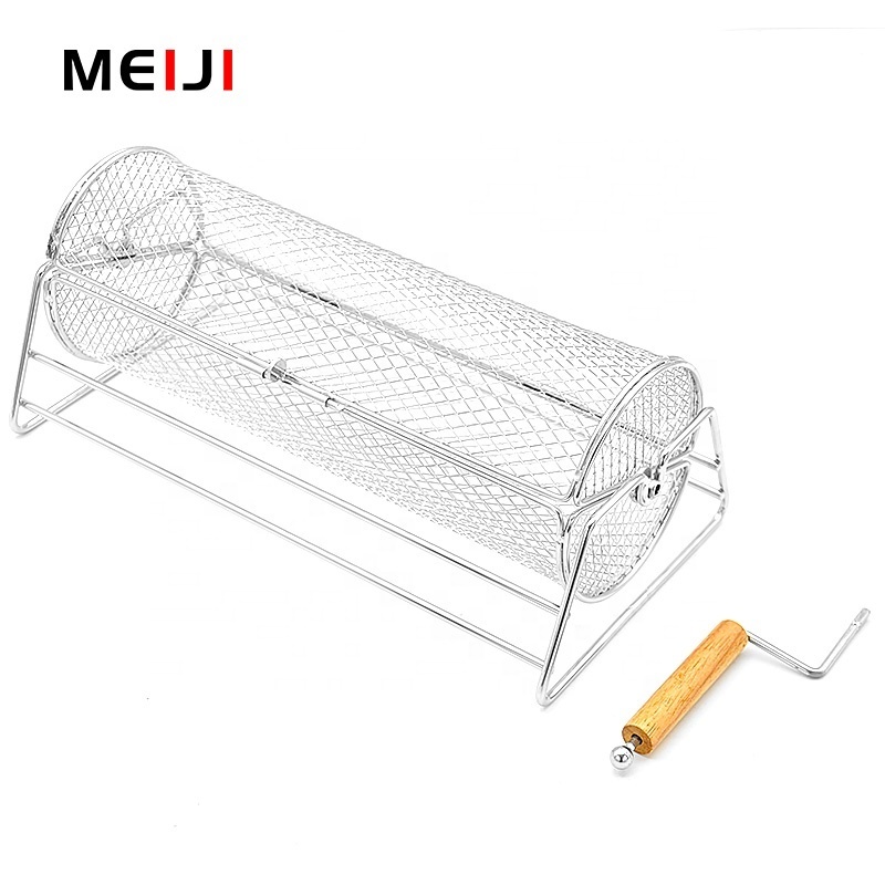 Best selling outdoor barbecue cage cook grill Durable BBQ net Rolling Barbecue Basket For Portable Outdoor Camping