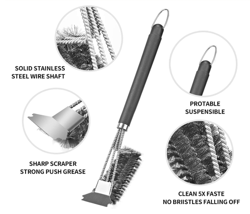 Wholesale BBQ Grill Brush Stainless Steel clean Bristle Free and Scraper