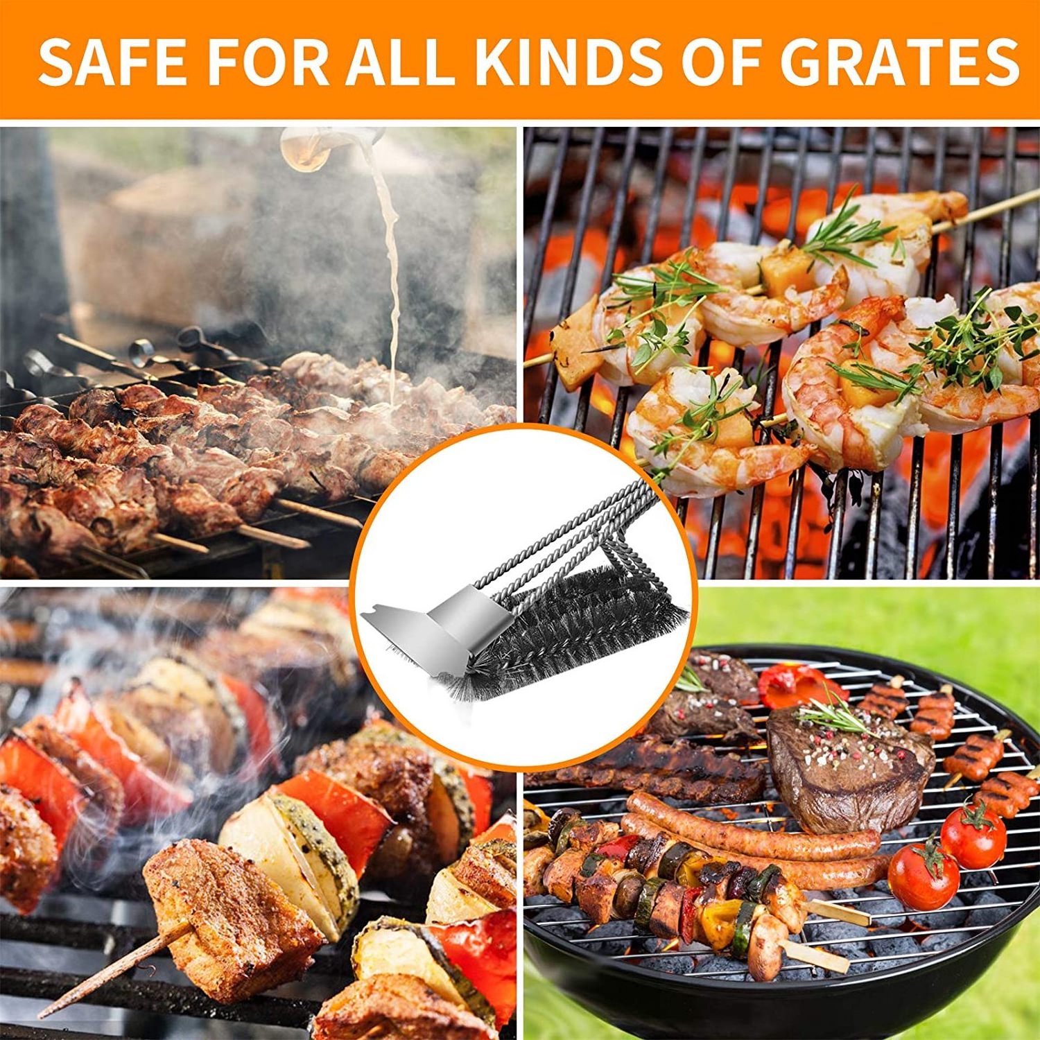 Wholesale BBQ Grill Brush Stainless Steel clean Bristle Free and Scraper