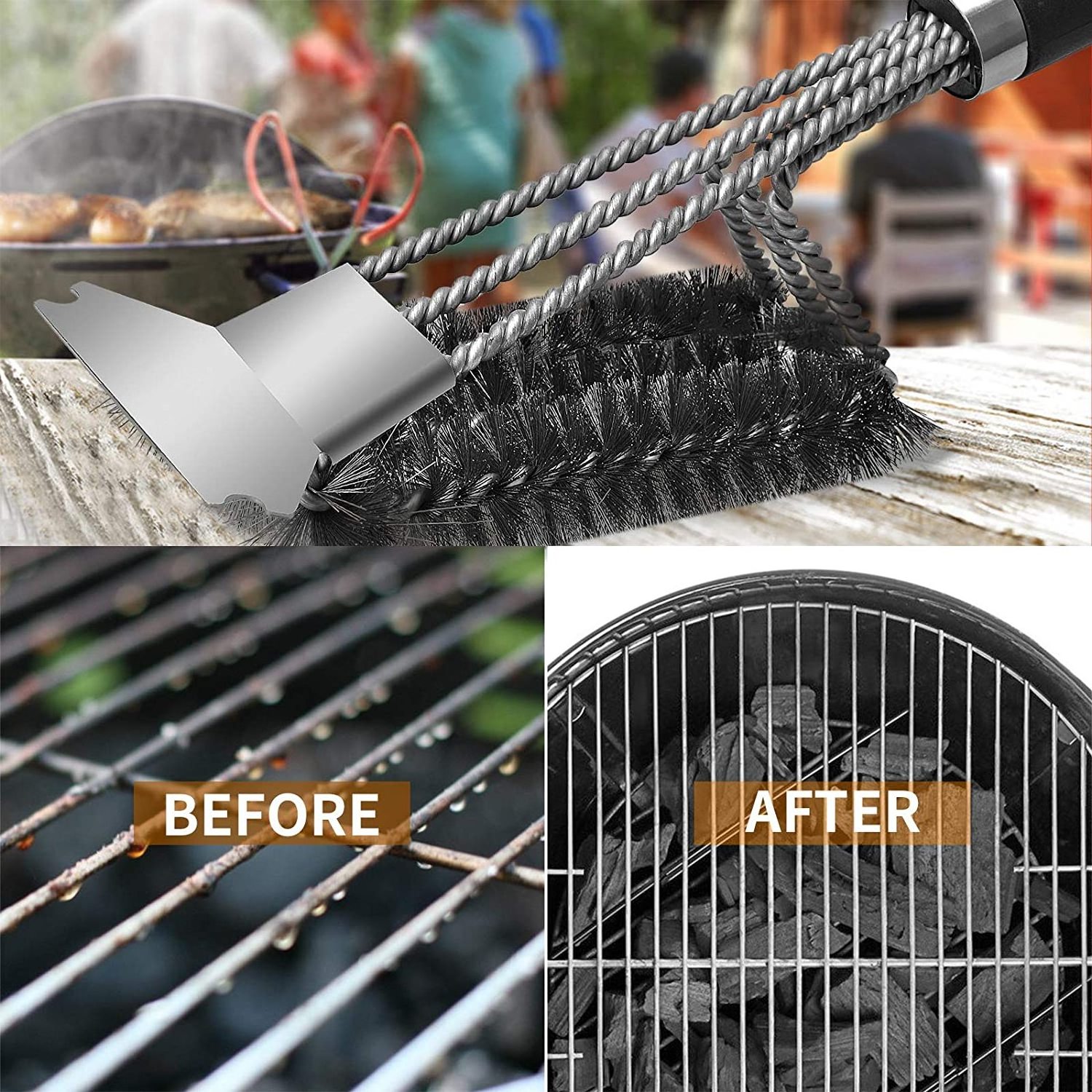 Wholesale BBQ Grill Brush Stainless Steel clean Bristle Free and Scraper