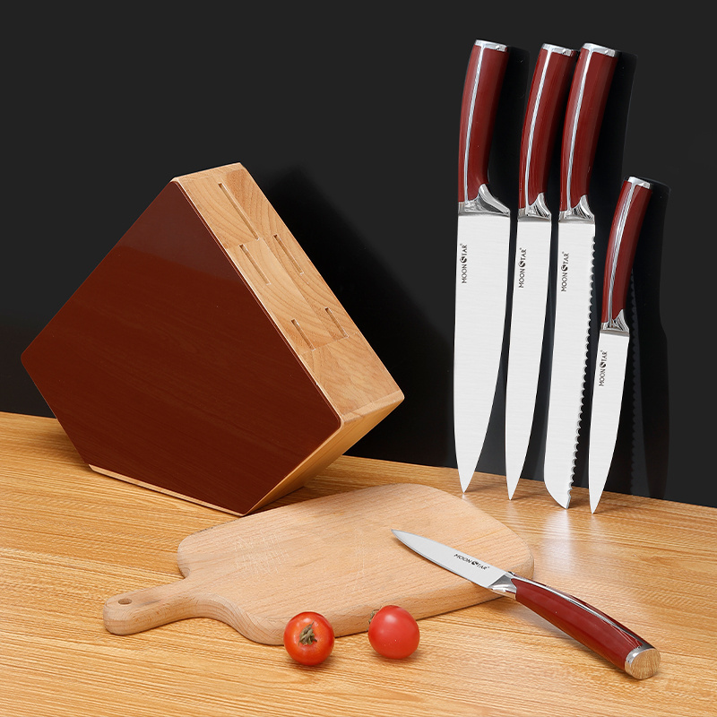 Hot Sale High-End Slicer Knife 6Pcs Forged Handle Stainless Steel Knifes Chef Knife Set With Wooden Block