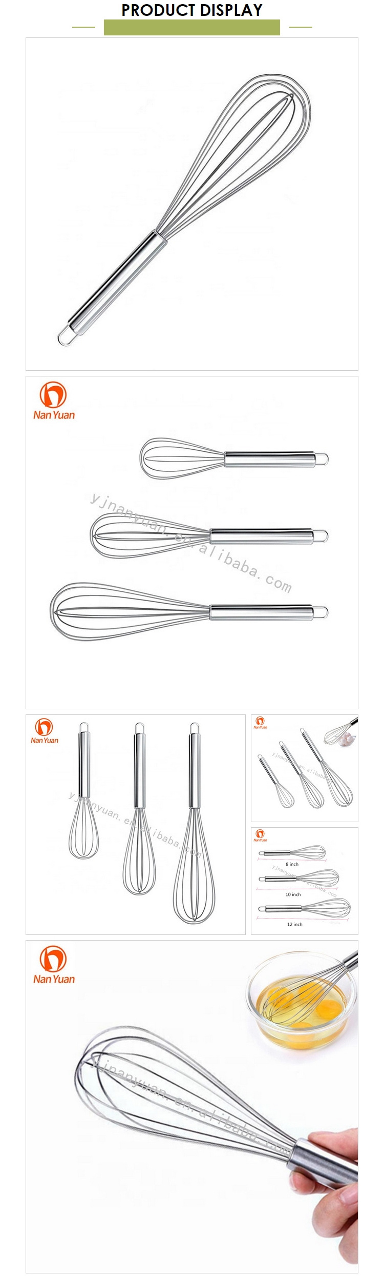 Kitchen tools  8 10 12 inches bulk stainless steel egg whisk