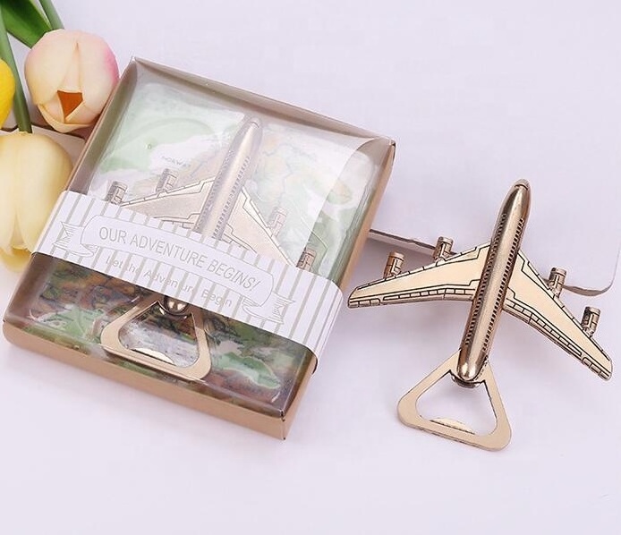 Travel Party Favor Wedding Beer Tools Aluminum Steel Laser Engraved Airplane Bottle Opener For Logo